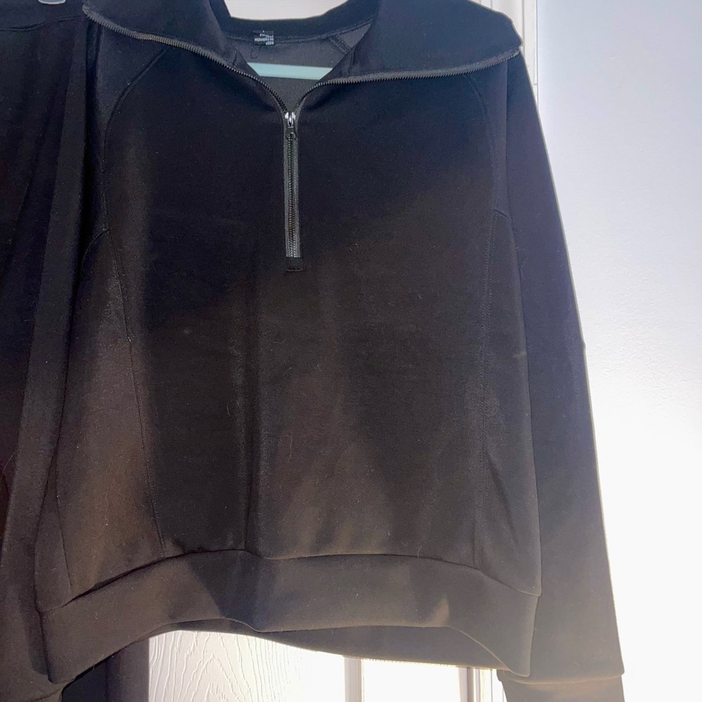 Anrabess Two Piece Sweatsuit, Lounge/Travel Set Black Large Quarter Zip Top - Picture 9 of 13
